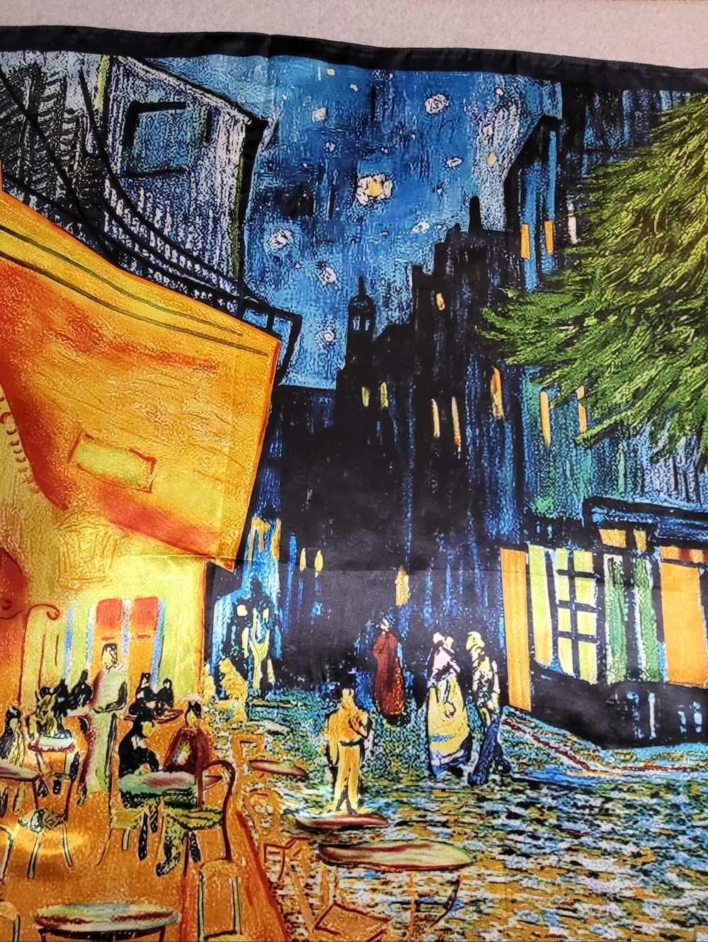 Vintage 90's MOSI Satin Scarf Parisian Cafe at Night Large 35